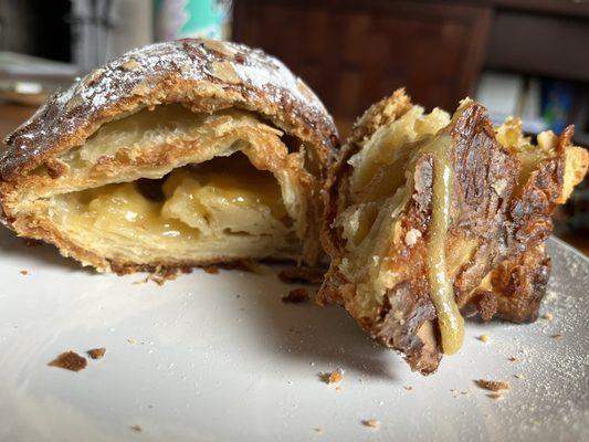 Inside of the almond croissant, wow so delicious