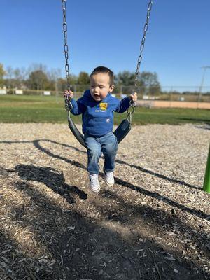 First time on the swings! So big!