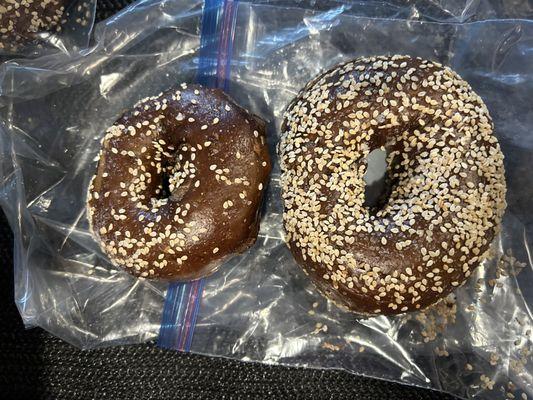 bagel on the left is from Fox's- right bagel is from Sammy's-