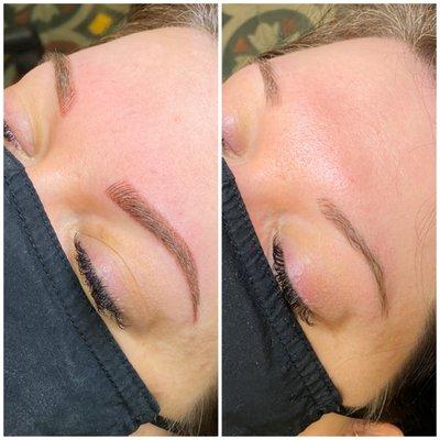 Eyebrows before and after shading and microblading