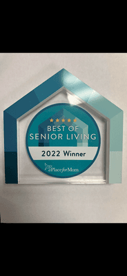 Celebrating our award  "Best Senior Living," from A Place for Mom. Thanks for choosing  us as your top home care