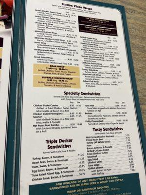 Menu as of 9/23/22