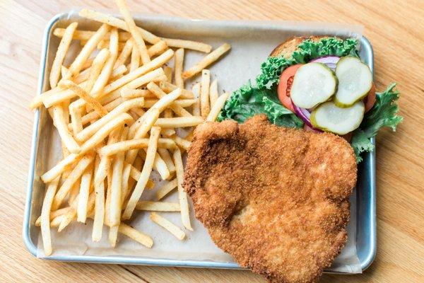 Haus Schnitzel - beer-brined and hand-breaded, served with frites.