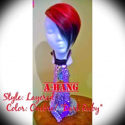 celebrityhairextensions.net 24/7 Web Store A-Bangs Collection / Style: Layered -Color: Ombre/ Dark Ruby/  Clips On/Off Easily