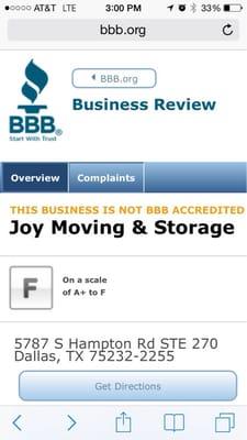 They have an "F" rating from the BBB. 16 complaints.