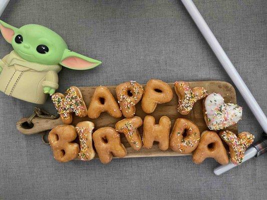 Happy Birthday donuts with a heart! So cute. And the letters are legible unlike other places. $24 (4.13.24)