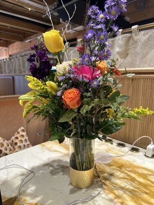 I requested a very artsy bouquet for a creative, artistic young business lady. They look absolutely gorgeous in her office.