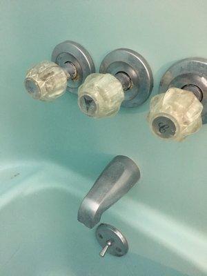 Display of faucets that were leaking.