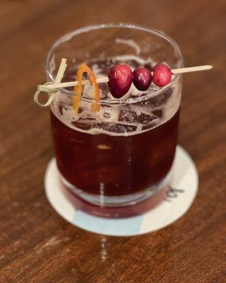 " Don't Experiment on Thanksgiving " Honey bourbon, Averna, cranberry, bitters