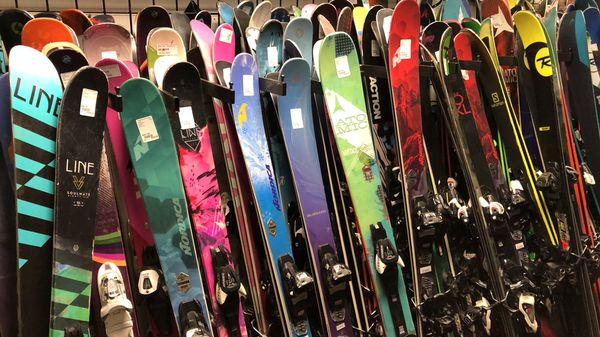 Hundreds of new and used skis