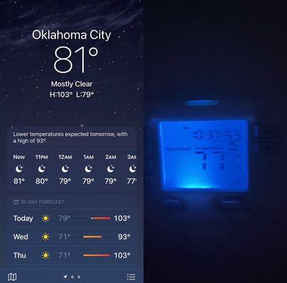 Temperature difference between the inside and outside of the apartment at 1 AM