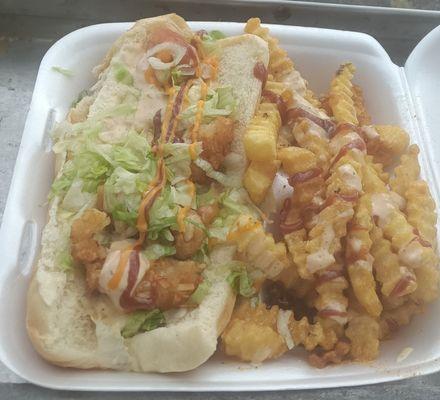 Shrimp Po boy  cajun fries