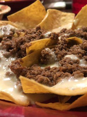 Beef and cheese nachos