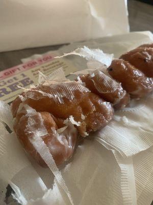 Donut twist with napkin attached.