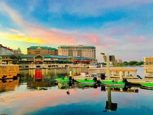 The riverwalk boats are the green ones and this is where you will find them right by The Sail.