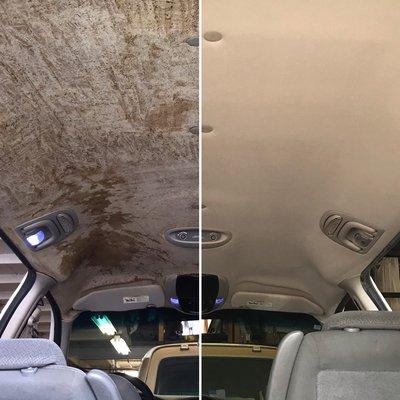 Headliner repair in a Dodge Caravan. What a difference!