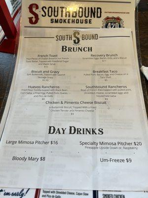 Brunch menu