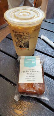 Iced Latte and Vegan Banana Bread.