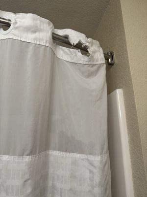 Shower curtain was ripped.