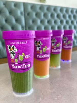 Our flagship drinks in our flagship cups! Yaxi teas are fruity and delicious!