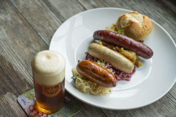 Copper Altbier and sausage sampler plate