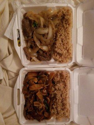 Mongolian beef and beef with mushrooms