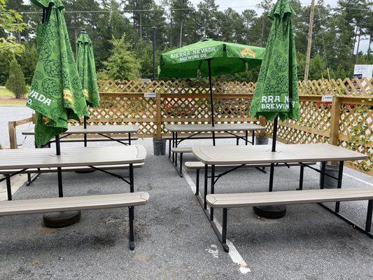 Patio with umbrellas