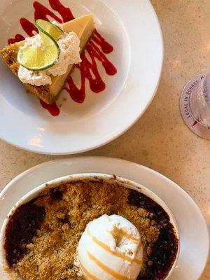 Key lime cheesecake, peach berry cobbler