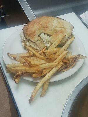 The chicken salad sandwich. On a homemade Cresent roll.