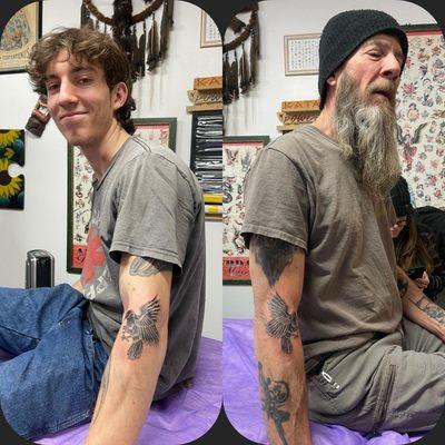 The Red Parlour Tattoo and Piercing 
Father and Son Tattoos Jackson and George with their Crow tattoos