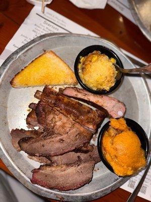 Spare ribs and brisket with Sweet Potato and cornbread Souffle