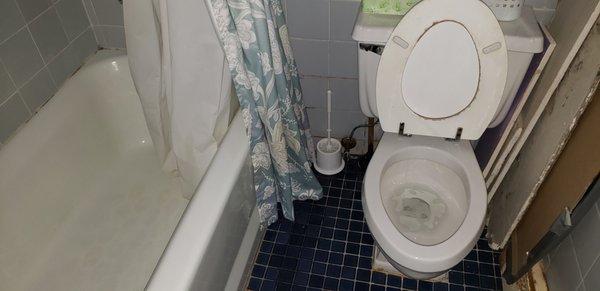 Old stained toilet and bath like new