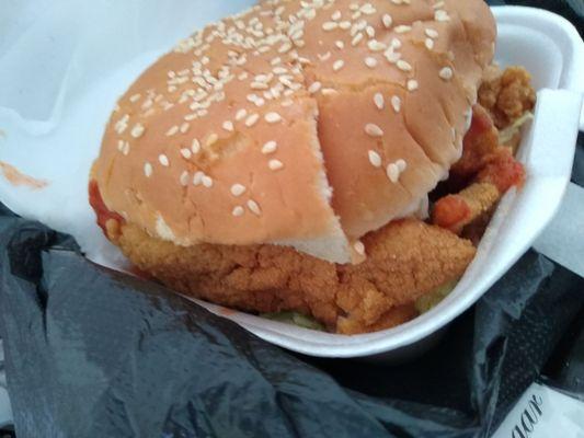 Fried fish on bun $5