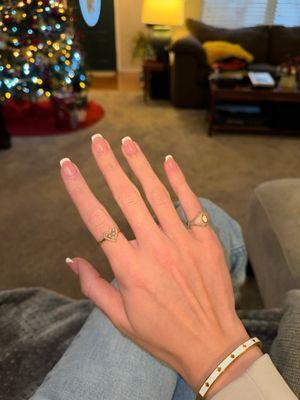 The nails are French tipped! Tina took her time!