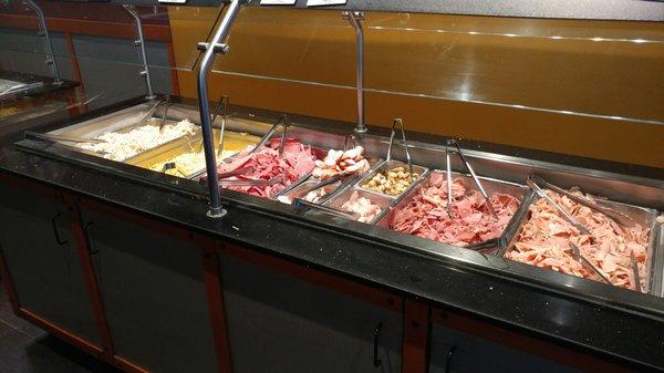 Meats on the line at HuHot Mongolian Grill, Bismarck ND