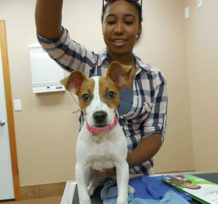 Janika and her pup "Dixie" who is not camera shy!