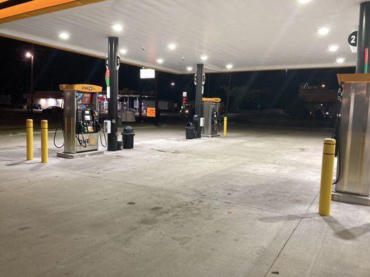 gasoline dispensers in front part of facility