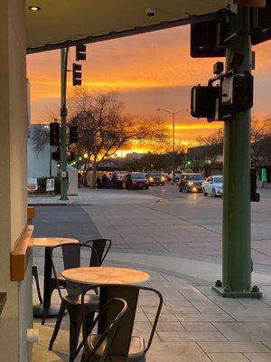 outside seating with a Grand Ave view.