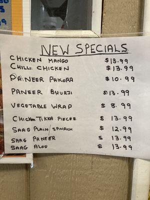 New specials menu