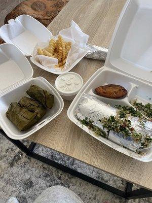 Dolmathes side French Fries side Tzadziki