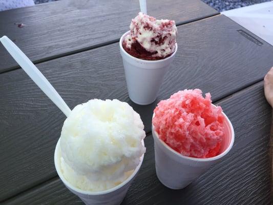 Snow cream (left), fruity pebbles with marshmallow  (top) and dragons blood (right).