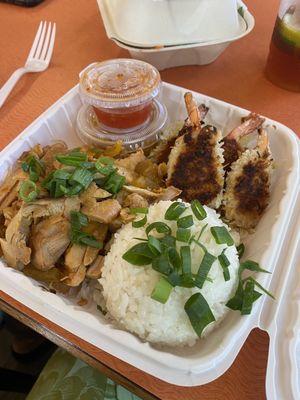 Special of the day- papaya chicken and coconut shrimp plate