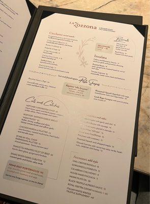 Dinner menu