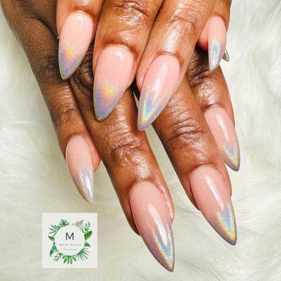 Ombre holographic almond shaped