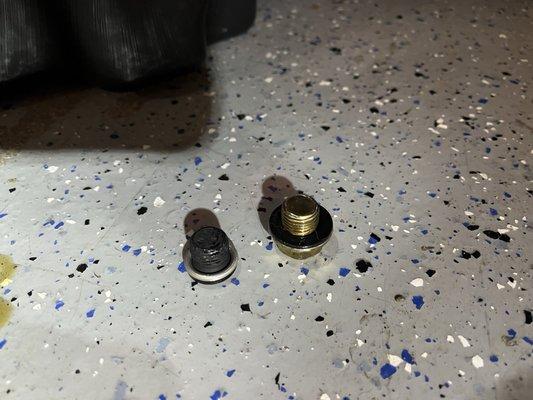 Correct oil plug on left. Wrong oil plug on right