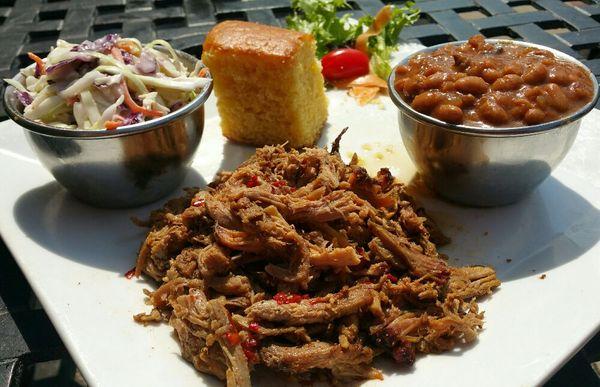 Pulled Pork Platter w/Bourbon Baked Beans, Coleslaw, & Cornbread