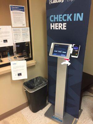 Self Check-In Kiosk. Tiny Alcohol Wipes provided. If u made appnt. online, SCREENSHOT THE QR CODE!