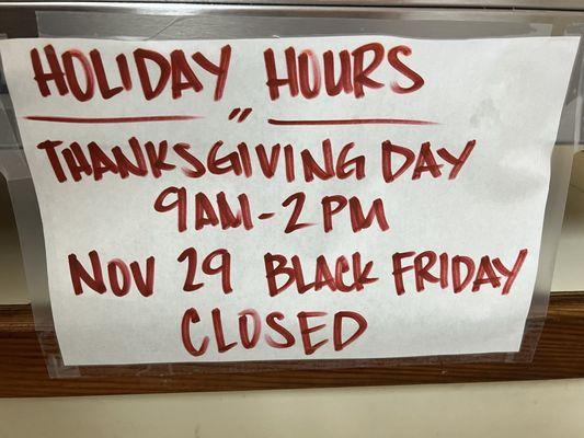 Holiday Hours