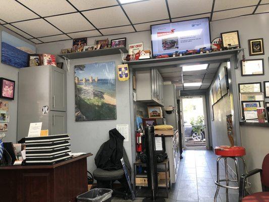 Inside the shop. Waiting area.