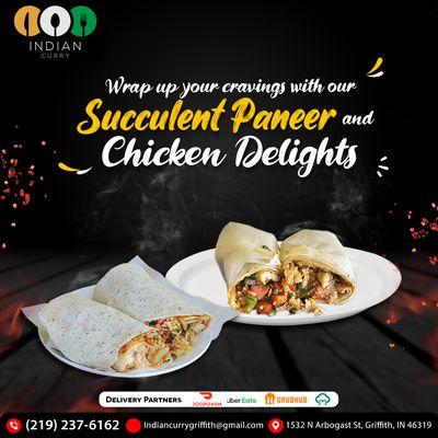 Satisfy your cravings with our succulent Paneer and Chicken delights! Order online now at #IndianCurry and indulge in flavorful goodness.